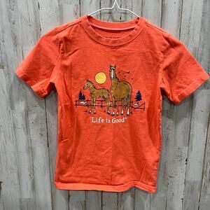 Life Is Good Horse And Foal Coral Crusher Short Sleeve Tshirt Youth Medium